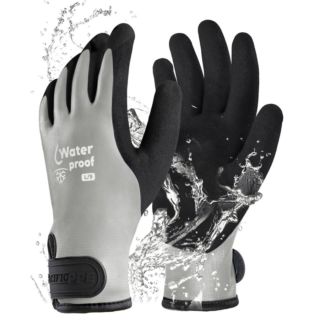 Winter Work Gloves, Waterproof, Thermal Insulated, Grey, Large
